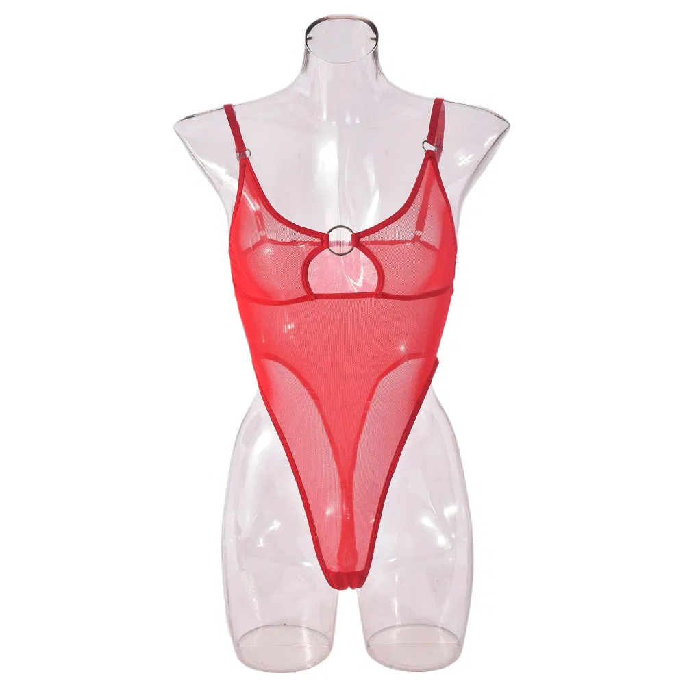 Sexy Ultral-Thin Solid Color Lingerie Hot See Through Mesh Hollow Woman Bodysuit