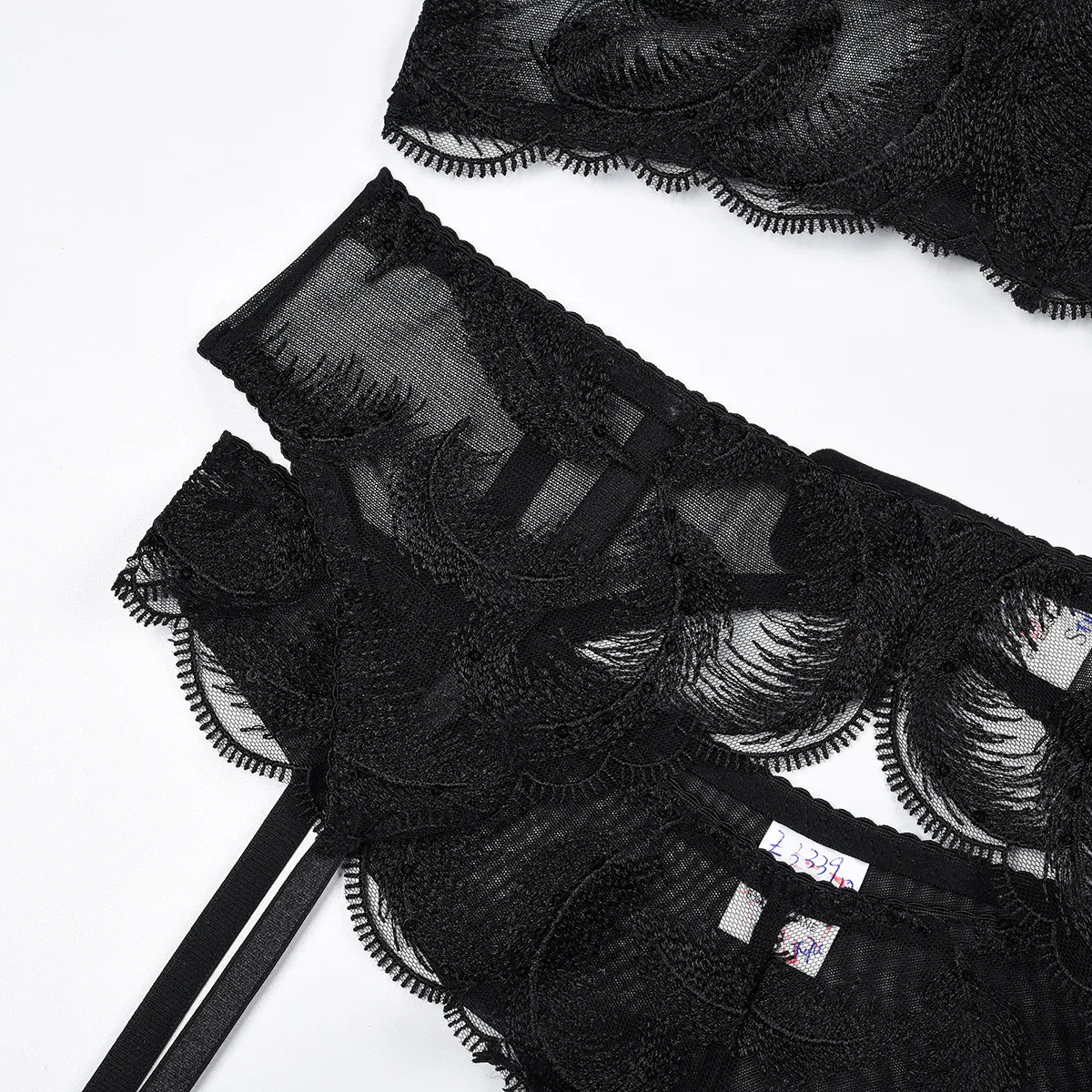 Wholesale Luxury Underwear Set for Woman with Gloves Sexy Perspective Embroidery Lingerie