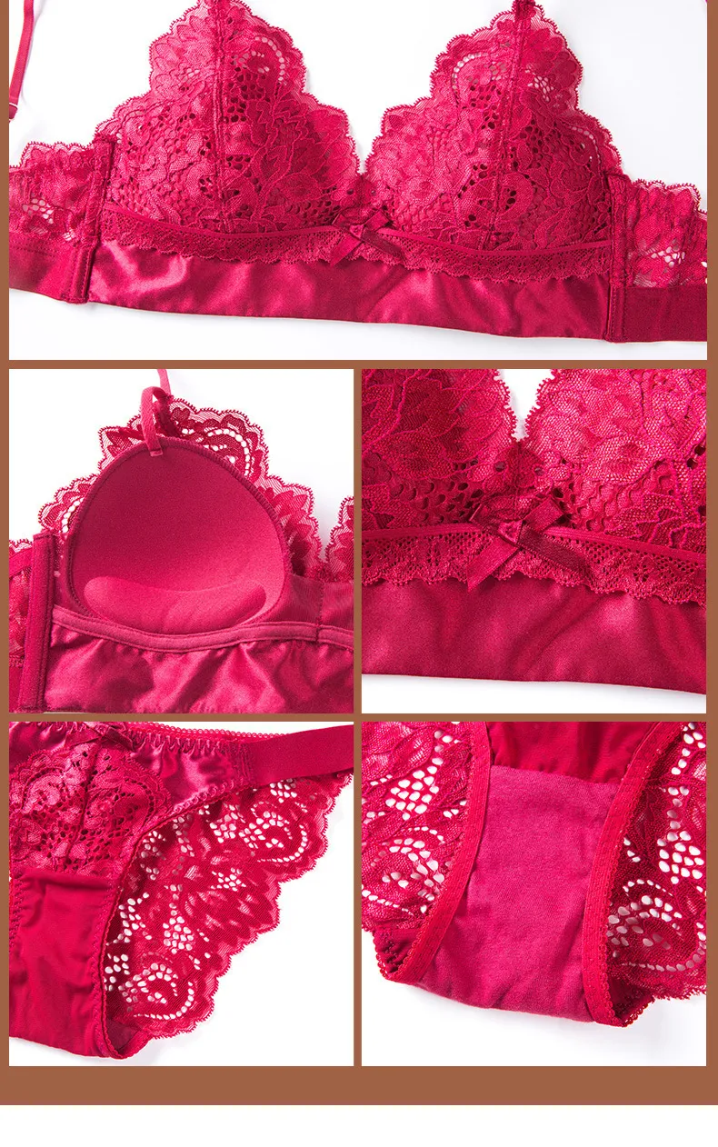 New Wholesale Seduction Triangular Cup Lace for Women Bra Breathable Ultra-Thin Sexy Underwear Set Lingerie