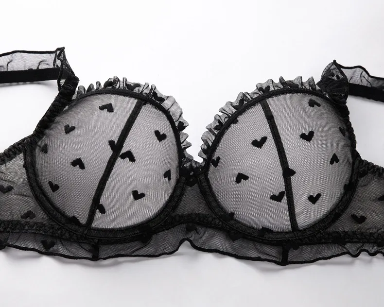 High Quality Sexy Bra Lingerie Set Cute Heart Pattern Erotic Lace Ladies Underwear