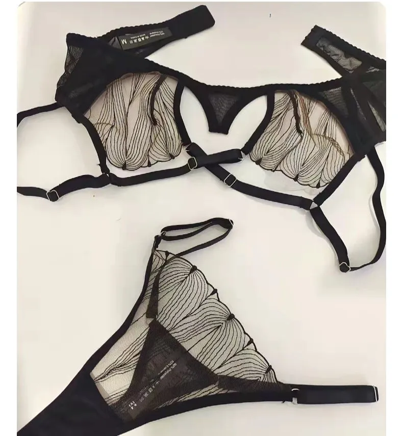 High Quality Women Sexy Lace Mesh Erotic Underwear Hot Transparent 2 Piece Set Lingerie