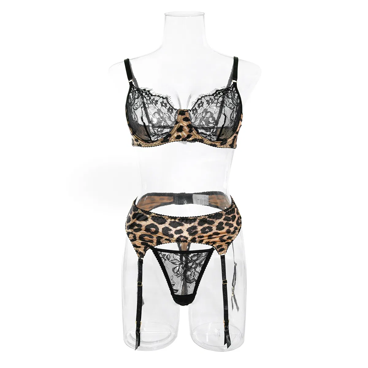 Sexy Leopard Print Woman's Underwear Set Hot Sale Eyelash Lace Ultra Thin Lingerie