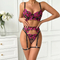 Sexy High Quality Heart-Shaped Embroidery Lace Bra Thong Set Hot Sell Garter Belt Woman Lingerie