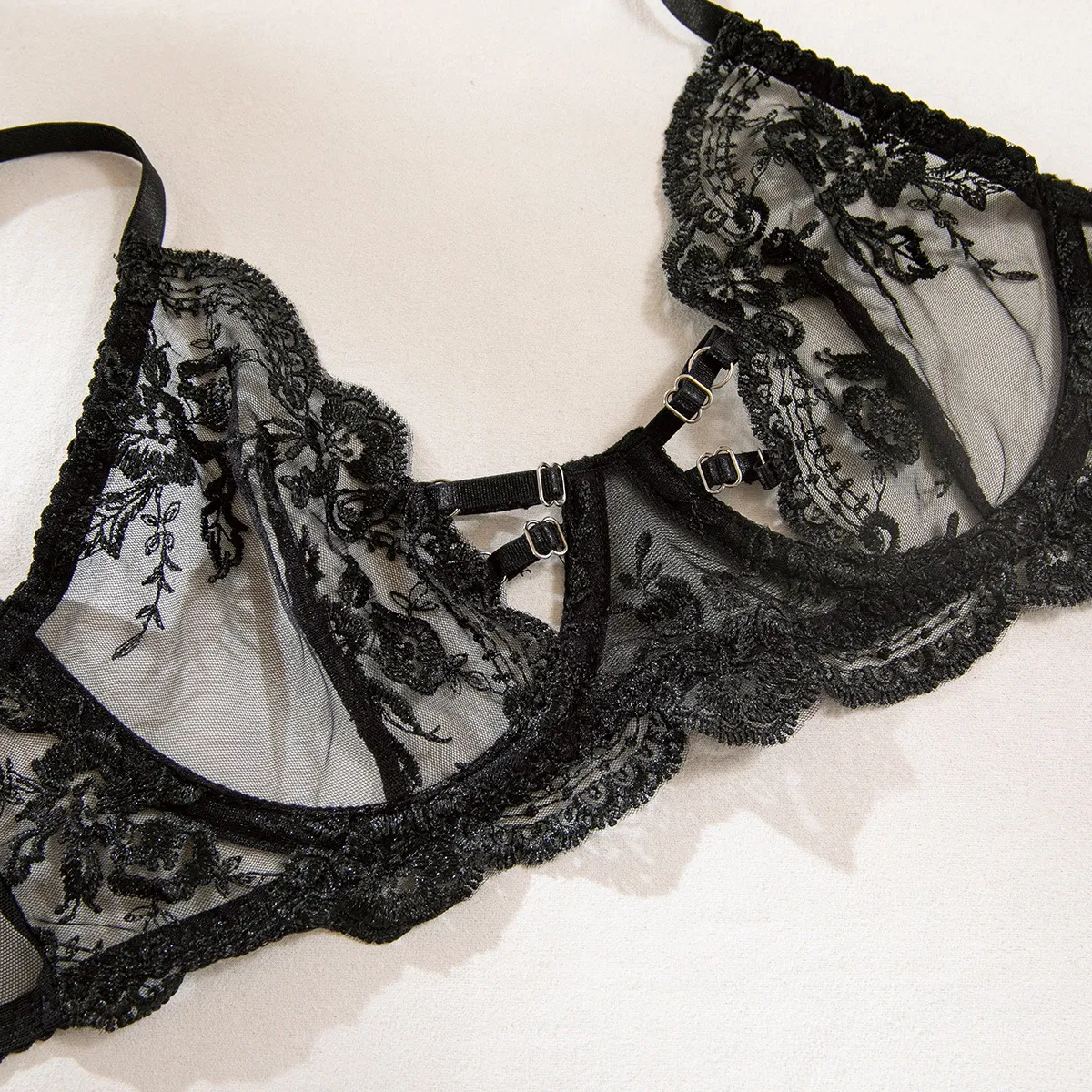 New Arrival See-Through Mesh Embroidered Underwear Set Sexy Erotic Push up Woman's Lingerie