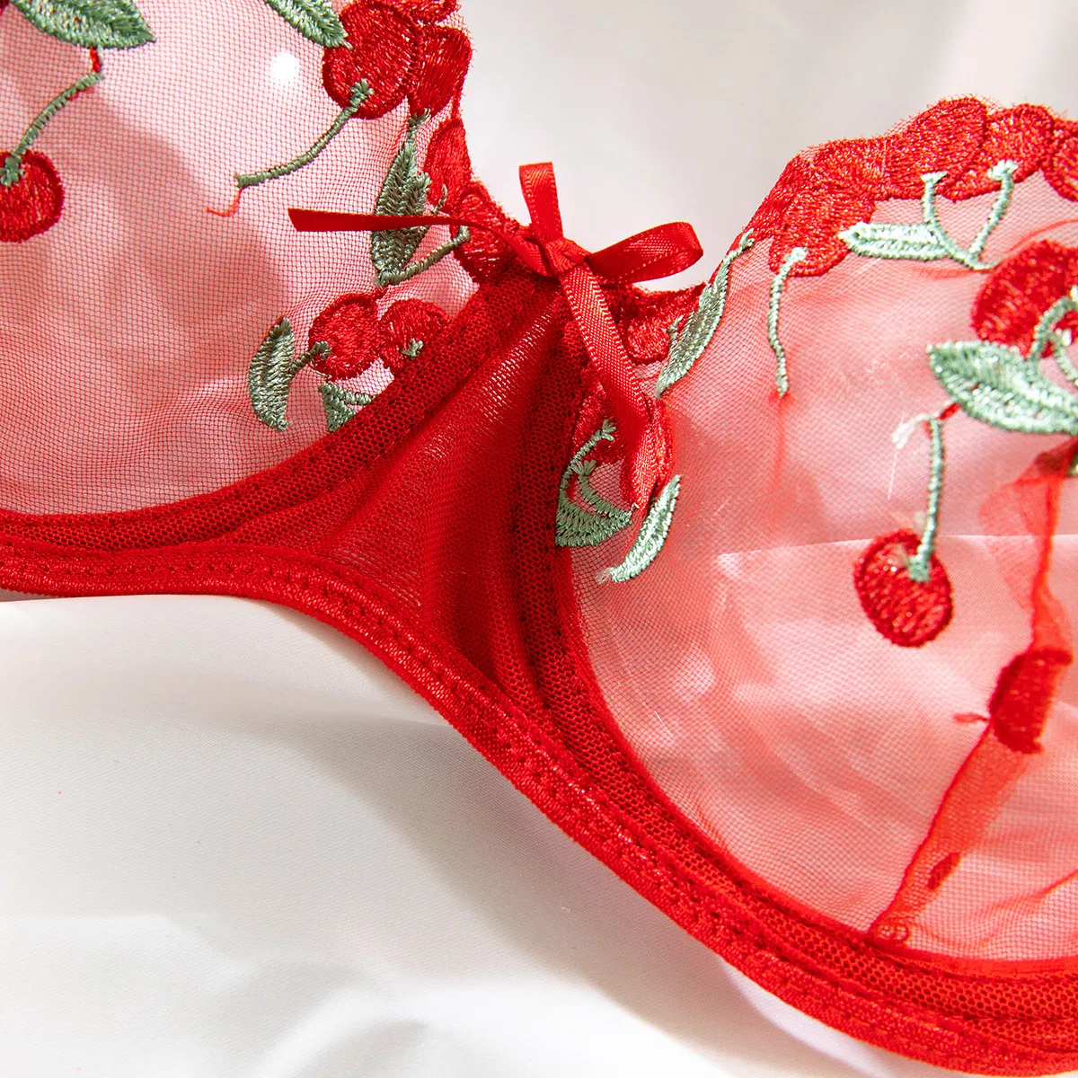 New Floral Embroidery Ultra Thin 2PCS Underwear Set for Woman Sexy Transparent Lingerie