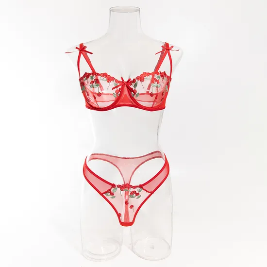 New Floral Embroidery Ultra Thin 2PCS Underwear Set for Woman Sexy Transparent Lingerie
