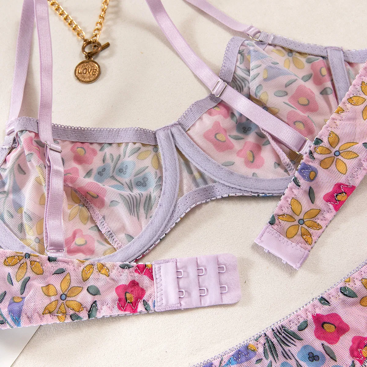 Wholesale Erotic Women's Underwear Set Sexy Floral Print Ultral-Thin 2PCS Lingerie