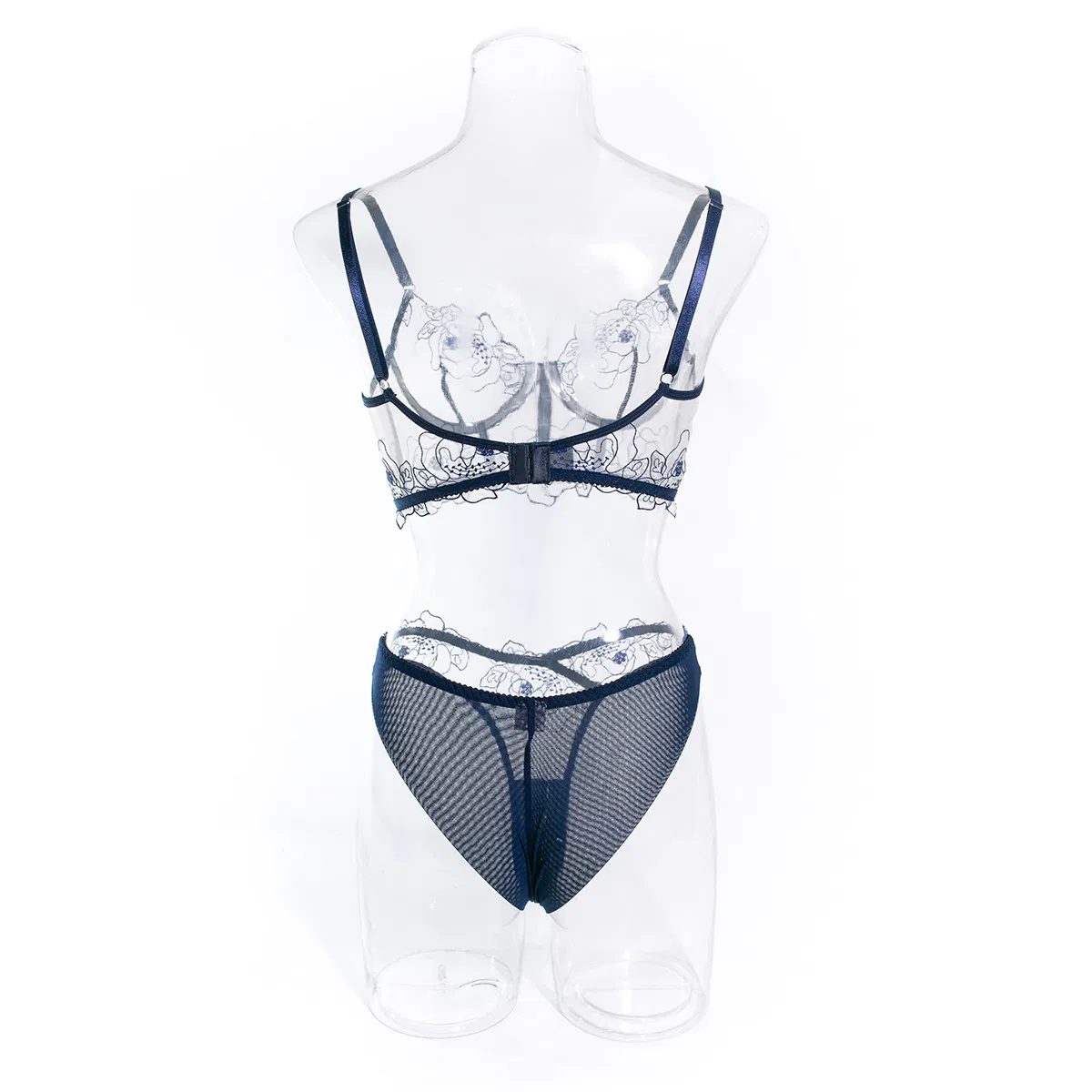 Sexy Fish Bone Embroidered Underwear Set for Woman Wholesale See-Through Mesh Lingerie