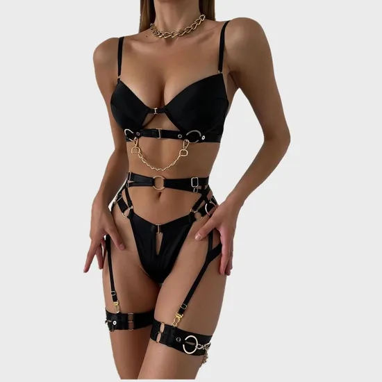 Sexy Underwear New Bra Panty Set Underwear Wholesale Metal Woman's 4PCS Lingerie