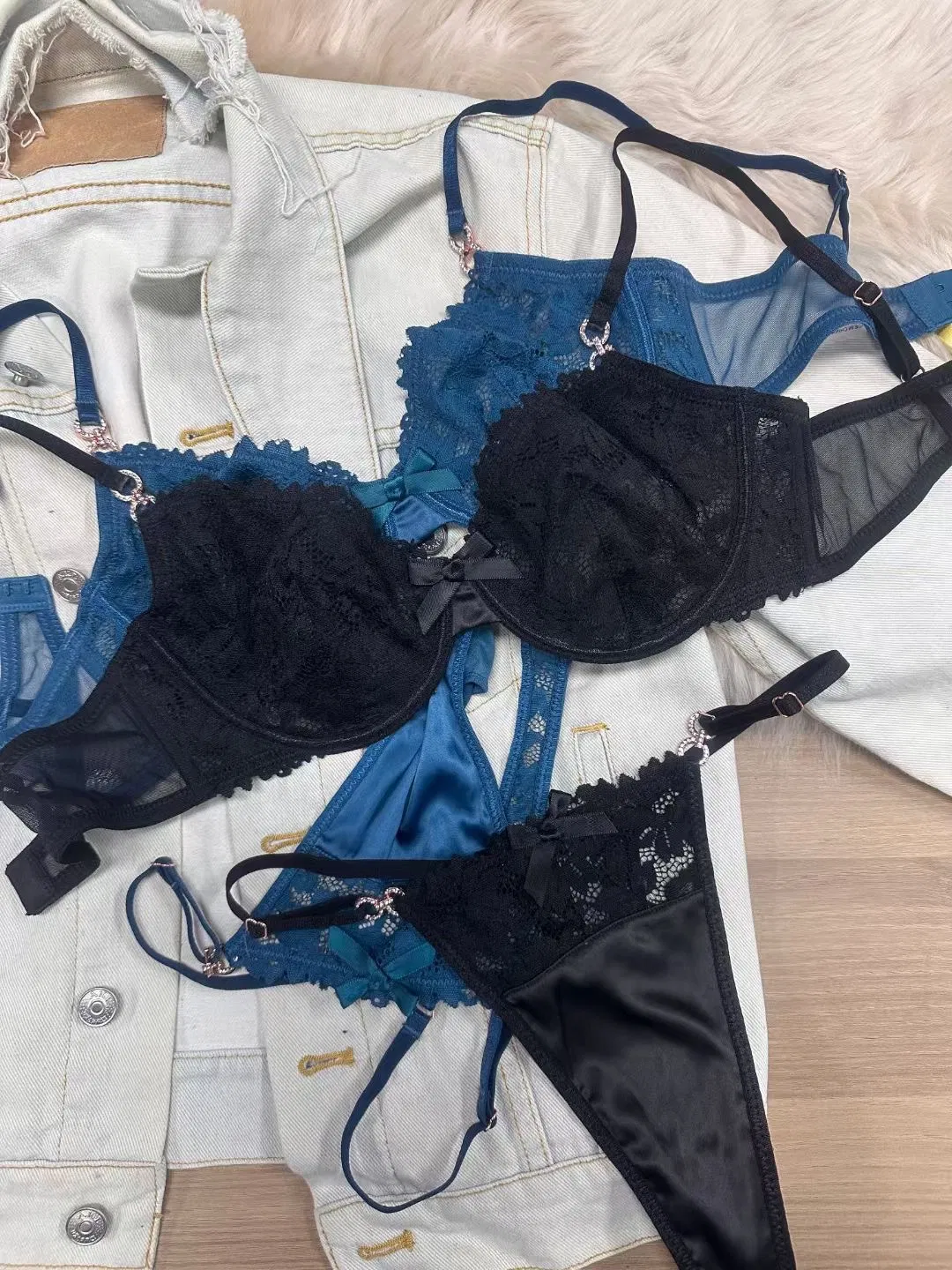 Hot-Selling Sexy French Lace Underwear Ultra-Thin Sheer Nylon Large Lingerie Set