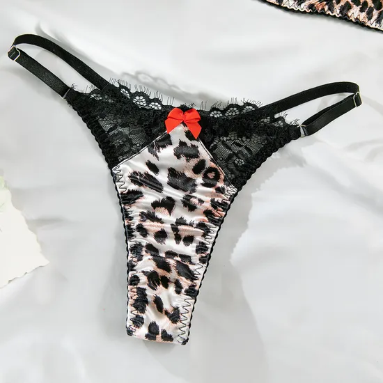 Sexy Leopard Print Ultra-Thin Bra and Thong Set Wholesale Transparent Woman Lingerie