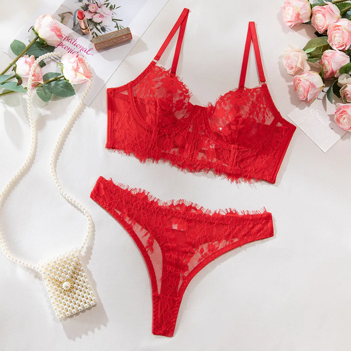 Sexy Fish Bone Embroidery Lace Underwear Wholesale Woman's Lingerie