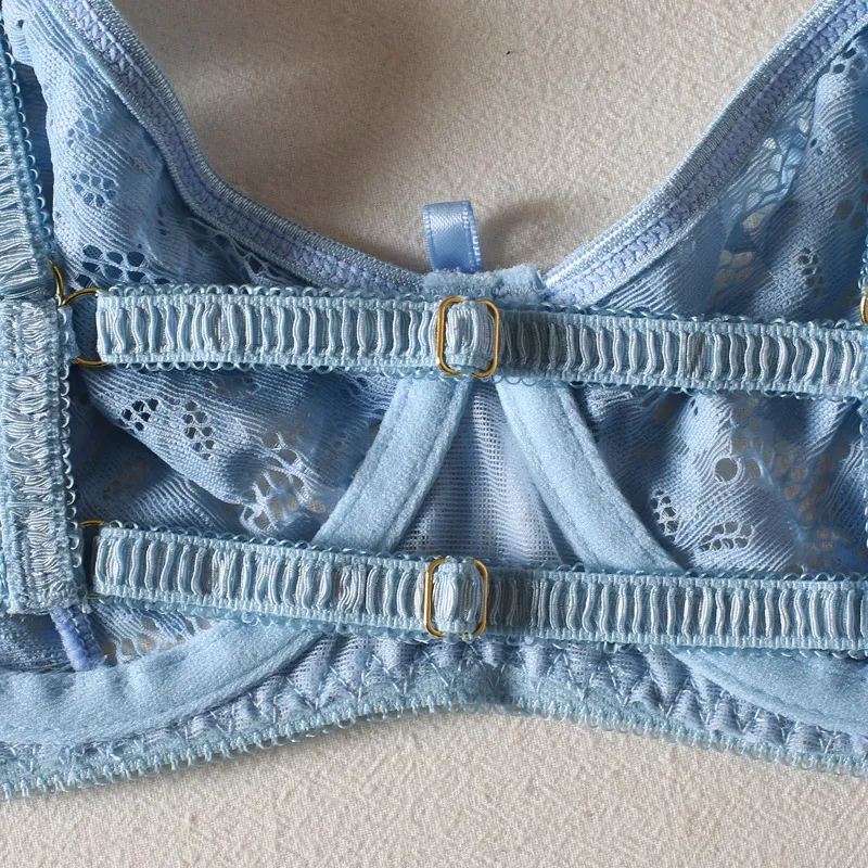 Sexy See-Through Ruffles and Bows Bra Set Hot Selling Delicate Solid Color Woman Lingerie