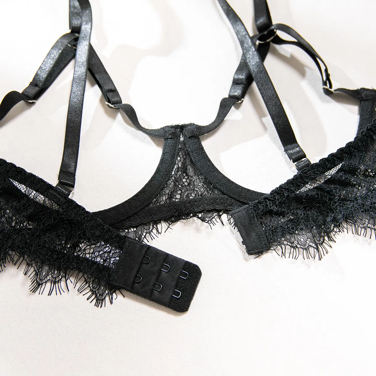 Sexy Eyelash Lace Hollow out Underwear Set Wholesale Embroidery Solid Color Lingerie