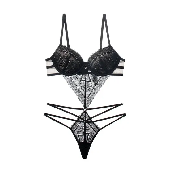 New Sexy Women's Lingerie with Transparent Lace Open Crotch Seductive Bodysuit