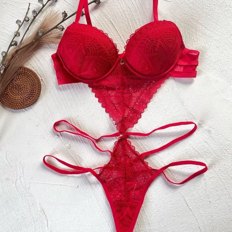 New Sexy Women's Lingerie with Transparent Lace Open Crotch Seductive Bodysuit