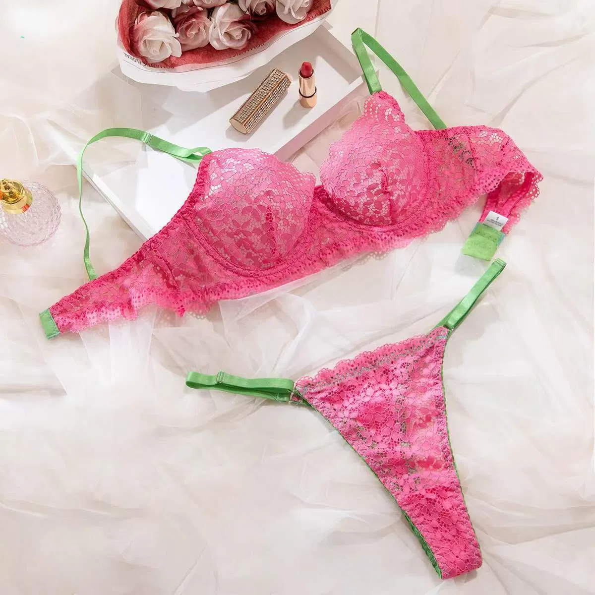Wholesale Embroidery Contrast Lace Bra Set Sexy Thin Women Lingerie