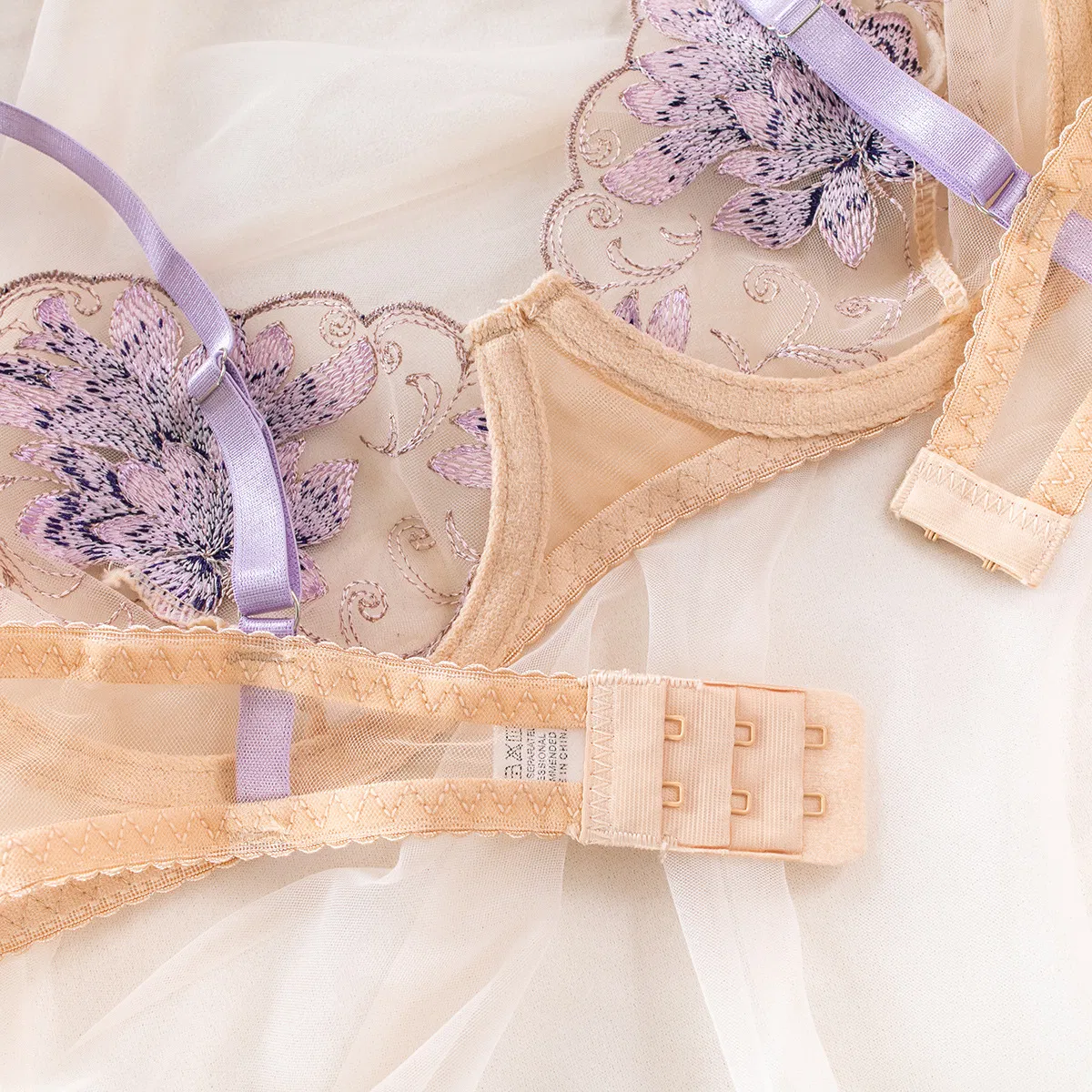 Sexy See-Through Mesh Small Skirt Bra and Panties Set Wholesale Embroidery Lace Lingerie