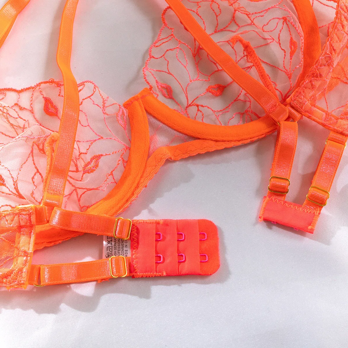 Wholesale See-Through Mesh Embroidery Bra Set Sexy Three-Piece Woman's Lingerie