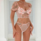 Wholesale Floral Embroidery Bubble Sleeve Underwear Set Sexy See-Through 2-Piece Lingerie