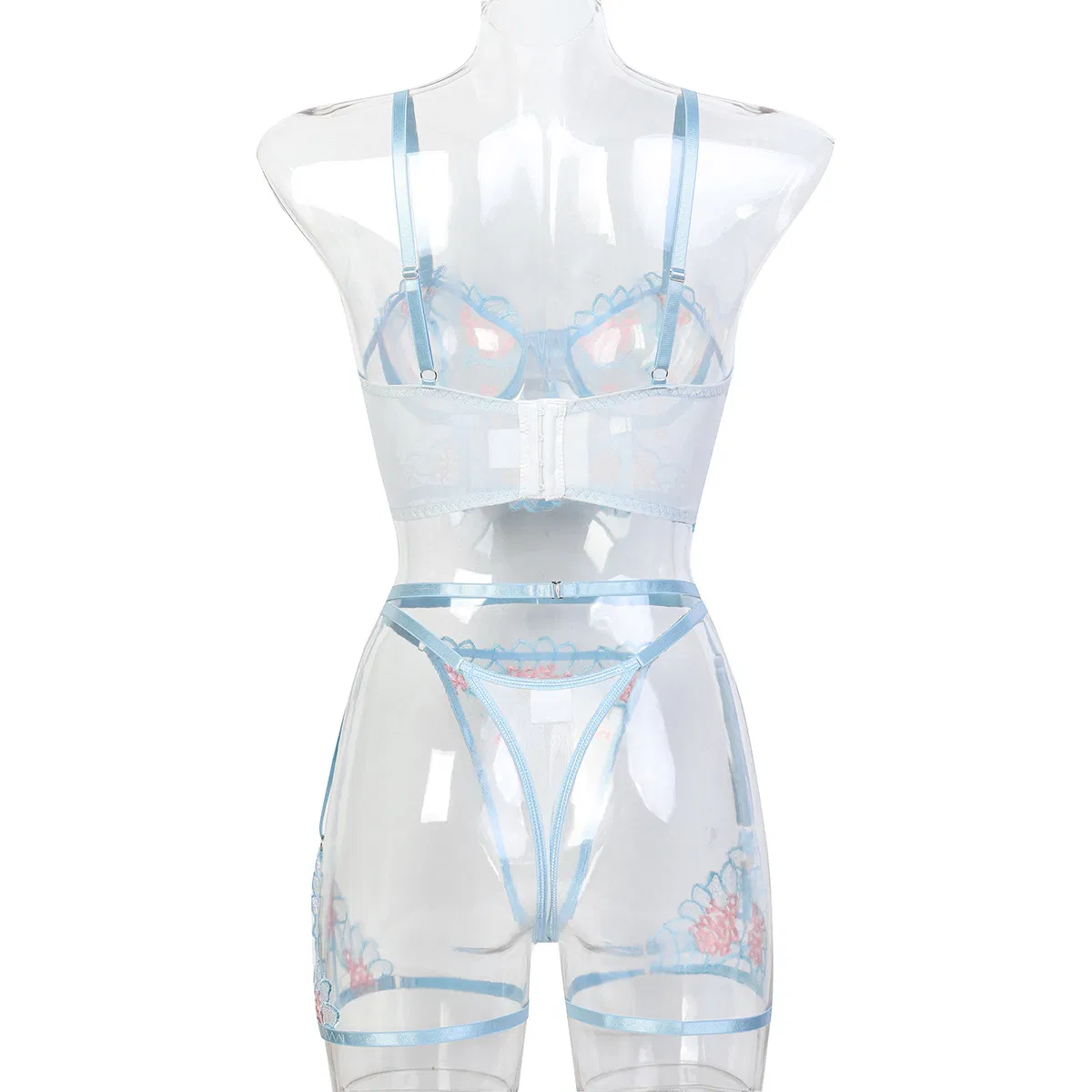 Wholesale Flower Embroidery Underwear Set Sexy See-Through Mesh Woman Lingerie