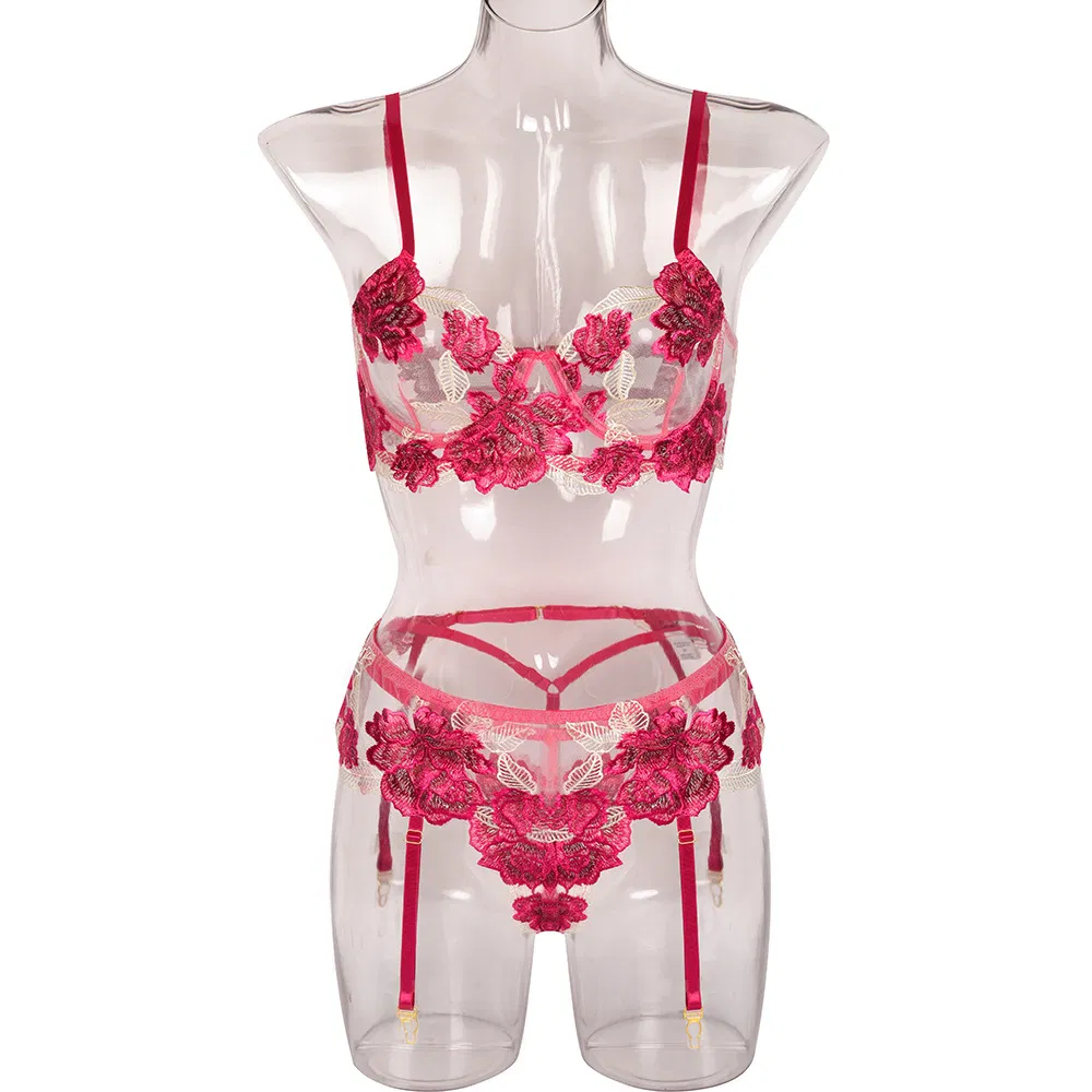 New High Quality Flower Embroidery Underwear Set Sexy Women Ultra-Thin Lingerie