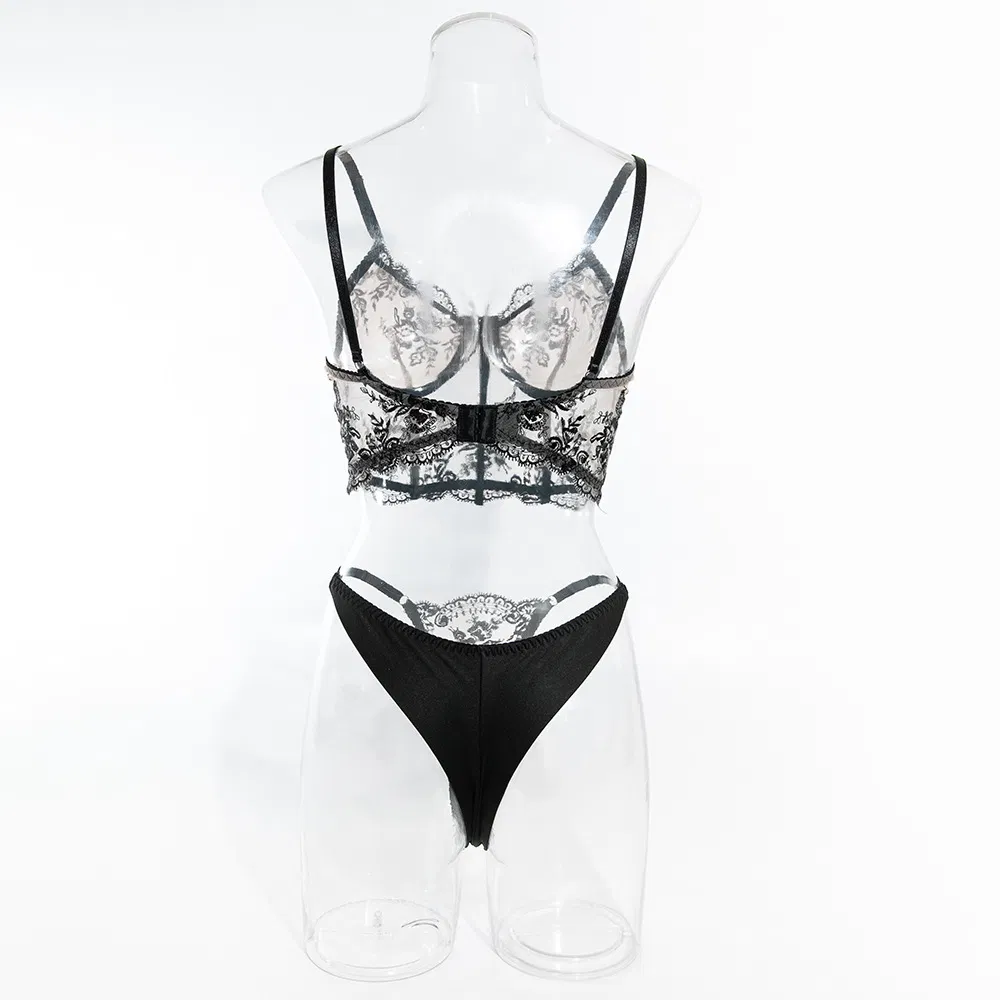 Wholesale Eyelash Lace Fishbone Bra Panty Sets Sexy See-Through Embroidered Women's Lingerie