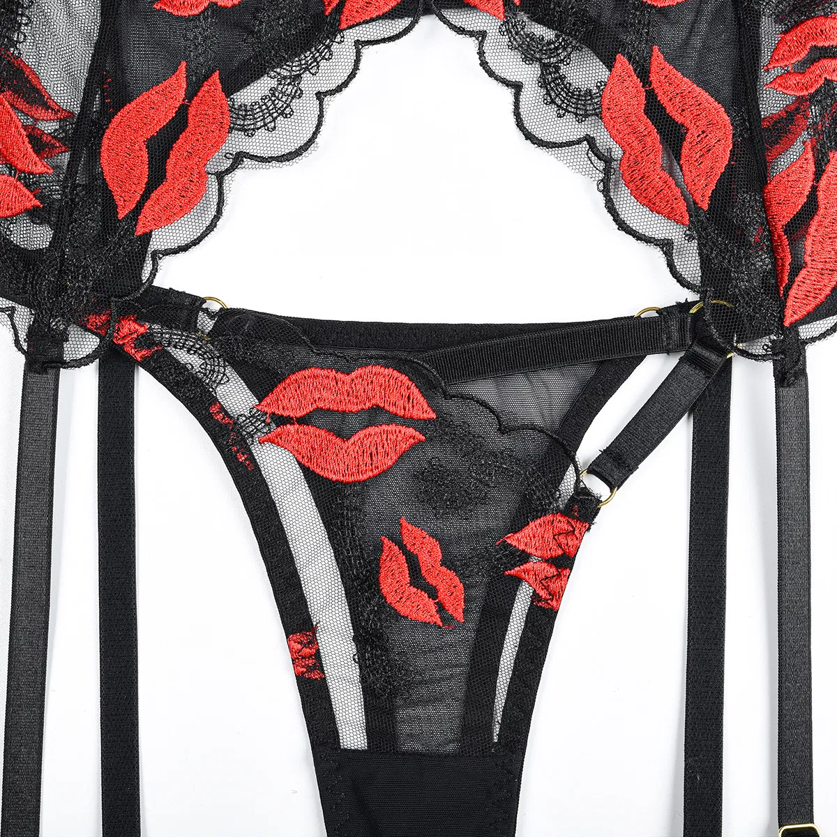 Sexy See-Through Mesh 3 Piece Bra Set Hot Selling Embroidery Woman Lingerie