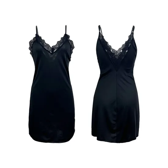 Sexy V-Neck Solid Color Milk Silk Sleepwear Dress New Fashion Lace Women Nightwear