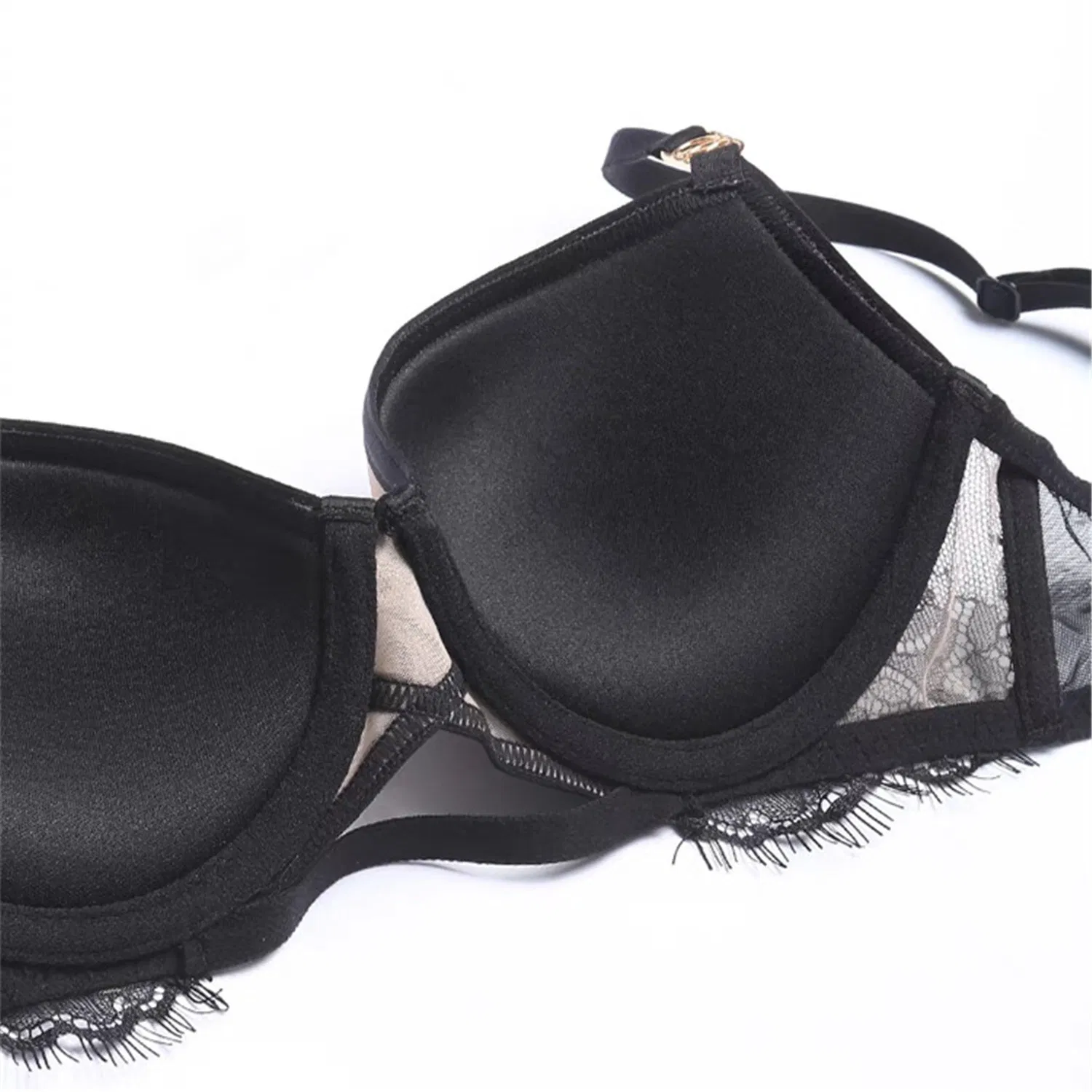 Wholesale French Transparent Eyelash Lace Gathered Steel Ring Breathable Ultra-Thin Solid Color Bra Set Underwear Lingerie