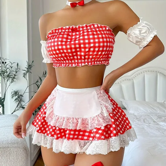 Sexy Maid See-Through Bra Set Wholesale Thin Short Skirt Woman Lingerie