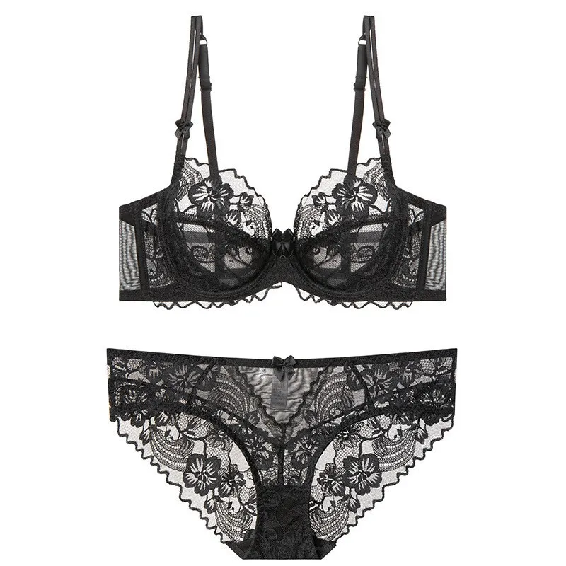Hot Sell French Ultra-Thin Transparent Lace Bra Set Underwear Lingerie
