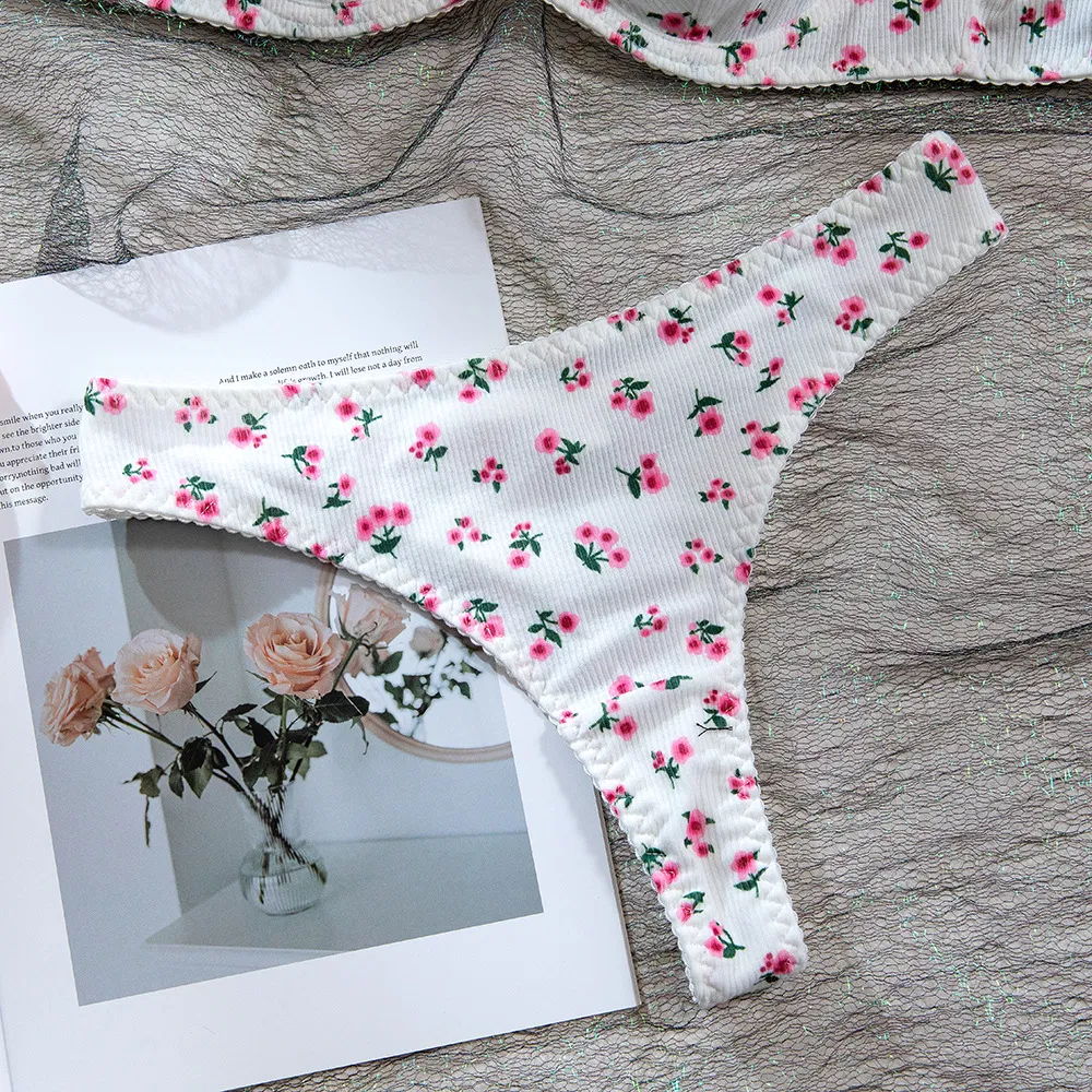 New Fashion Floral Print Two-Piece Bra Set Sexy See-Through Women Lingerie