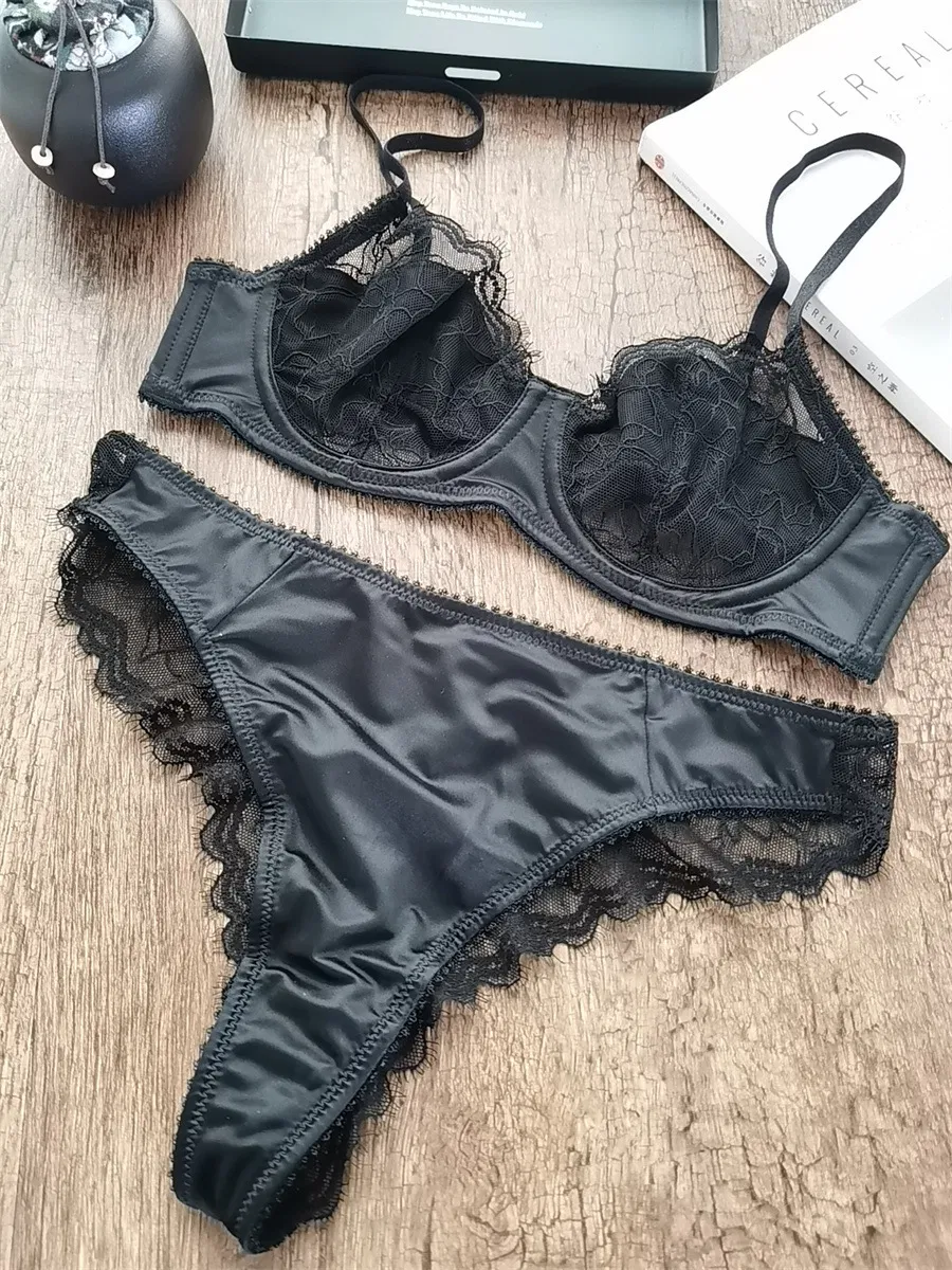 Wholesale French Style Embroidery Lace Trim Sexy Breathable Gathered Backless Ultra-Thin for Women Bra Set Underwear Lingerie
