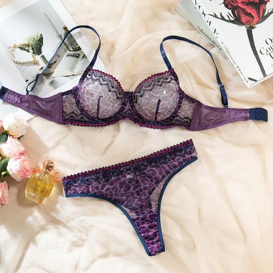 New Arrivals Leopard Print See-Through Mesh Underwear Set Wholesale Ultra-Thin Lingerie