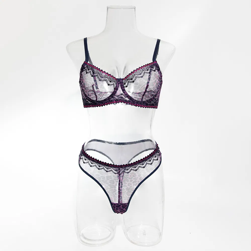 New Arrivals Leopard Print See-Through Mesh Underwear Set Wholesale Ultra-Thin Lingerie