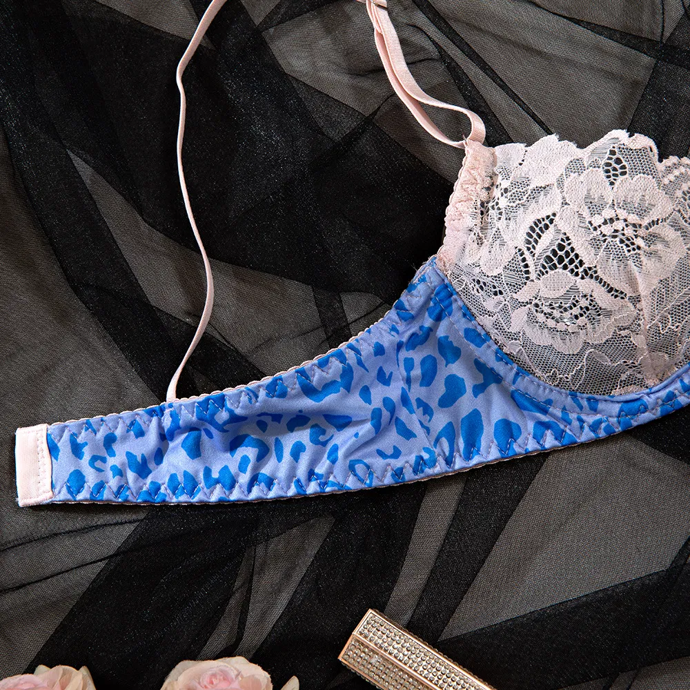 Wholesale Leopard Print Embroidery Underwear Set Sexy Contrasting Color Woman Lingerie