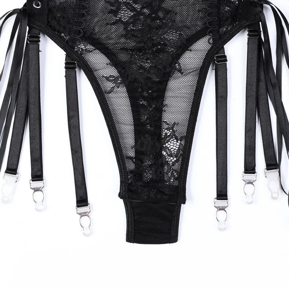 Sexy See-Through Mesh Embroidered One-Piece Bra Panty Set New Solid Color Lingerie