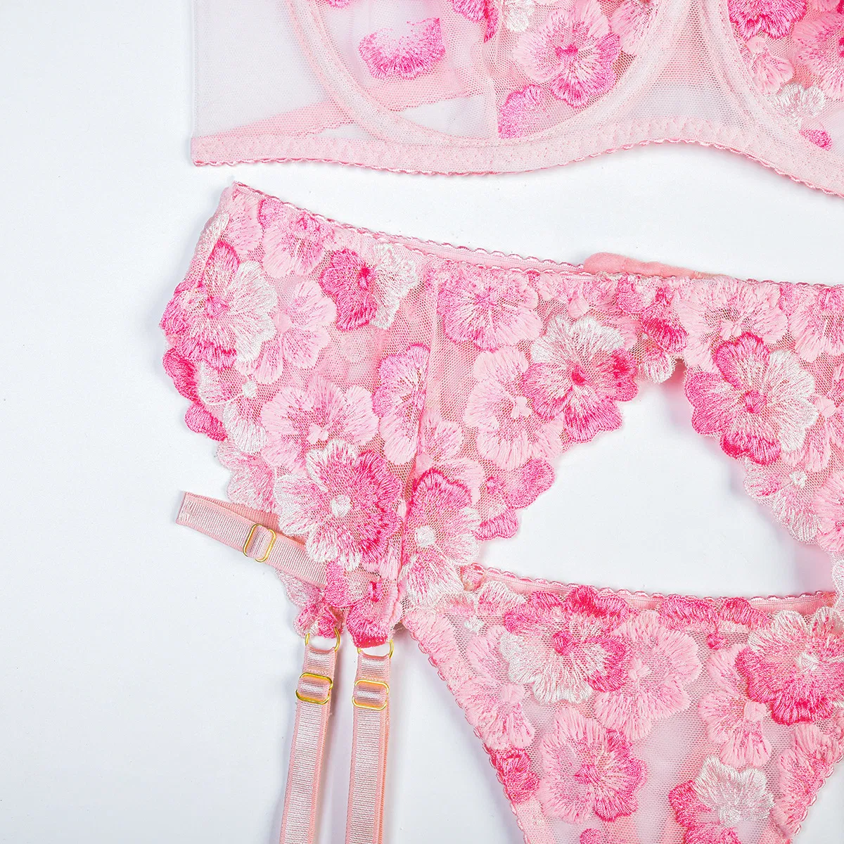 Wholesale Ultra-Thin Flower Embroidery Lace Underwear Set Sexy See-Through Mesh Woman Lingerie