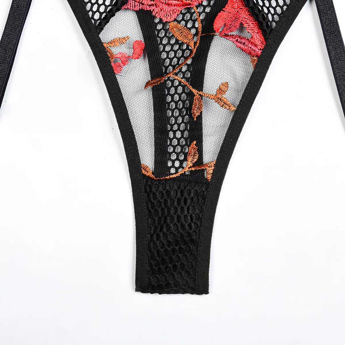 Sexy Flower Embroidery Contrast Color Underwear Set for Woman Wholesale Transparent Mesh Lingerie