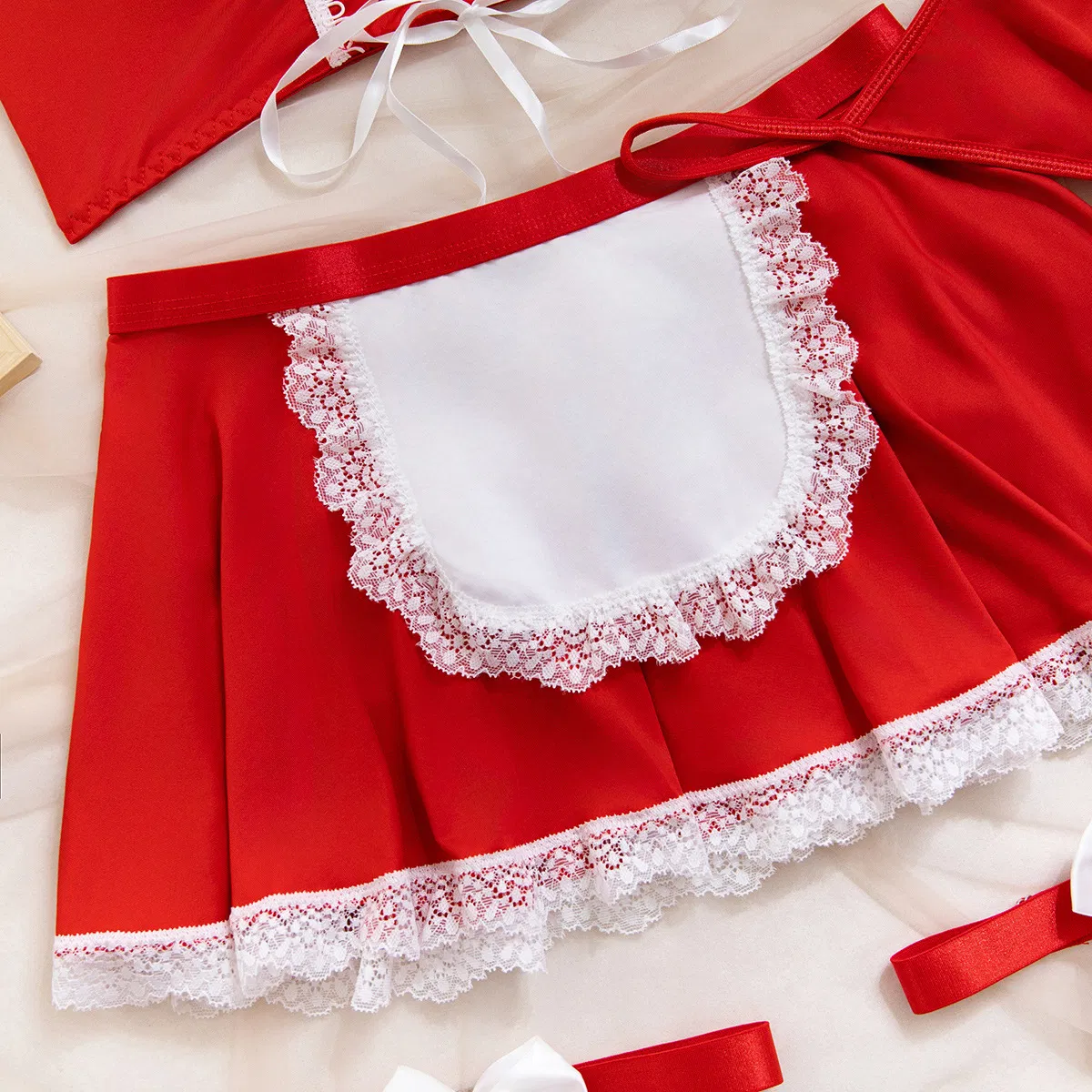 New Design Maid Christmas Role-Playing Bra Panty Set Sexy Contrast Lace Woman Lingerie