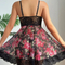 Sexy See-Through Long Dress Woman Bra Set Wholesale Flower Print Ultral -Thin Lingerie