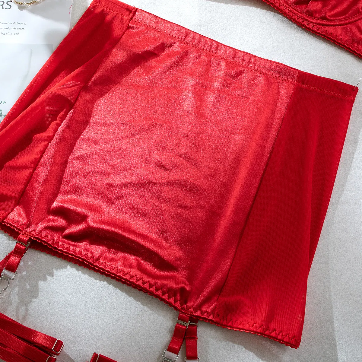 Seduction Satin Patchwork Mesh See-Through Thongs Five-Piece Set for Women Bra Breathable Ultra-Thin Sexy Underwear Lingerie