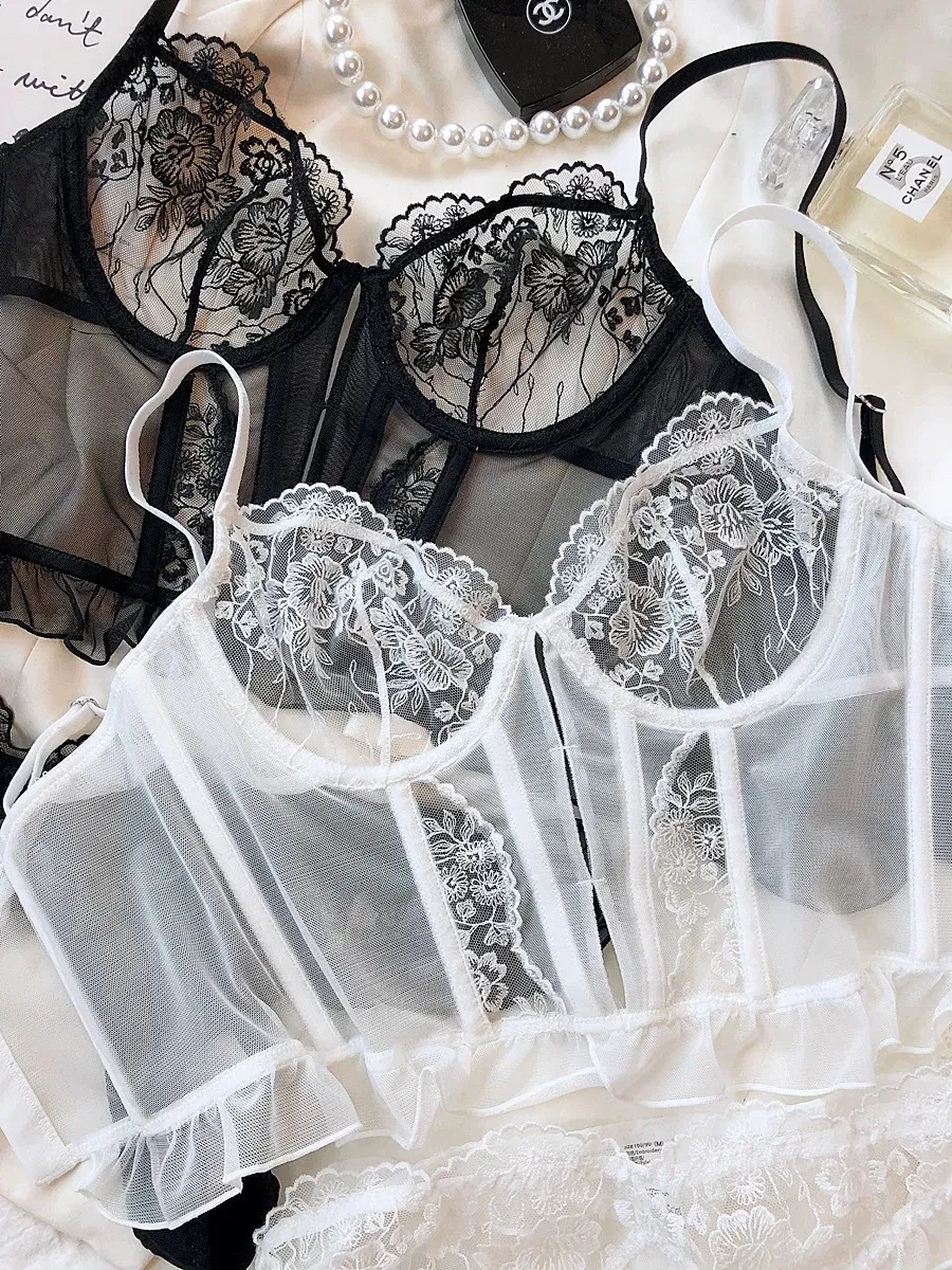 2025 Fishbone Corset Hollow out See-Through Lace Breathable Ultra-Thin Romantic for Women Soft Bra Sexy Set Underwear Lingerie
