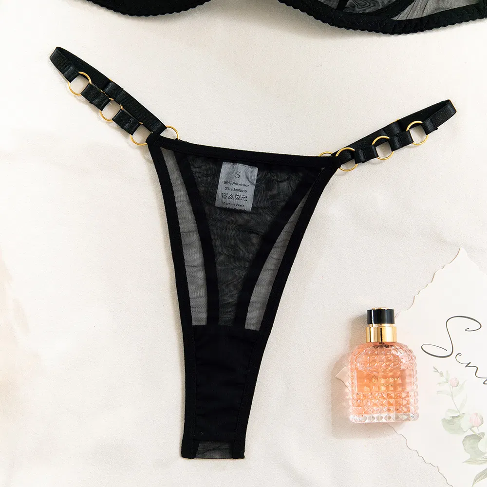 Sexy See-Through Mesh Suspender 2 PCS Bra Set New Style Solid Color Woman Lingerie