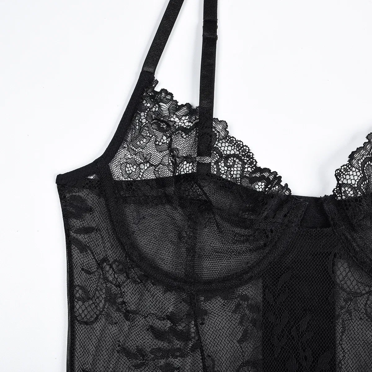 Wholesale See Through Eyelash Lace Underwear Set Sexy Suspender Skirt Woman Lingerie