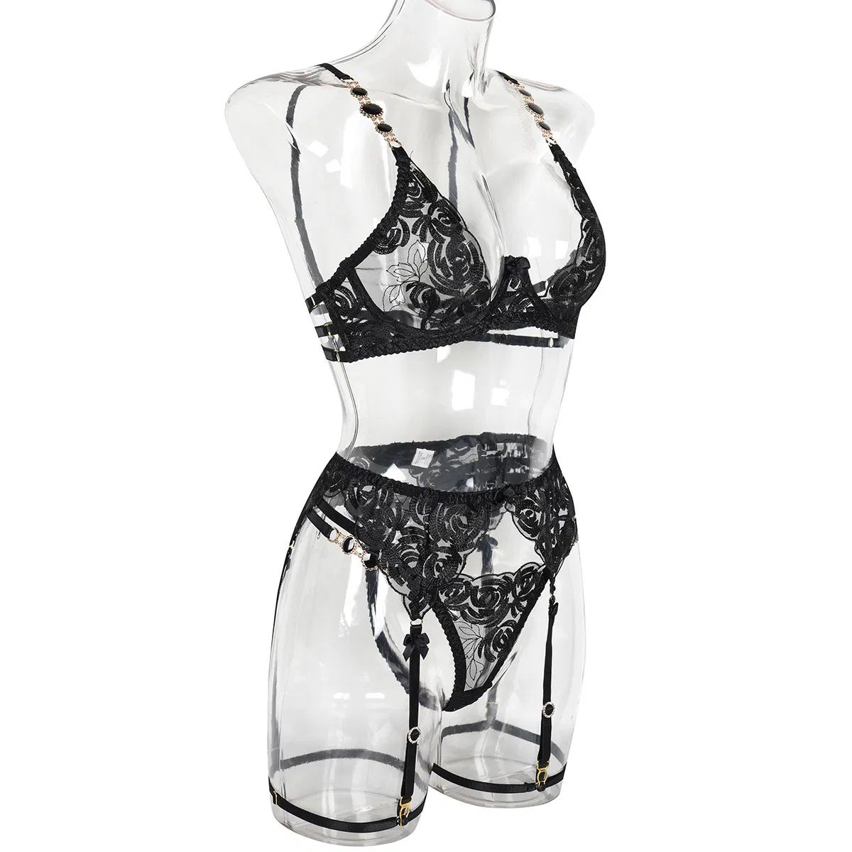 Wholesale Erotic Chain Underwear Set for Woman Sexy Embroidery Lace Lingerie
