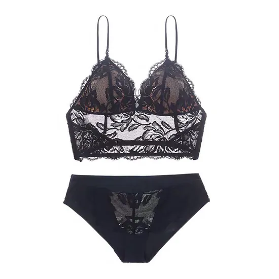 Wholesale Transparent Lace for Women Soft U-Shaped Breathable Ultra-Thin Set Triangular Cup Bra Sexy Underwear Lingerie