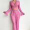 Hot Sell Erotic Long Sleeve Transparent Mesh Underwear Set Sexy Heart Print Women's Lingerie