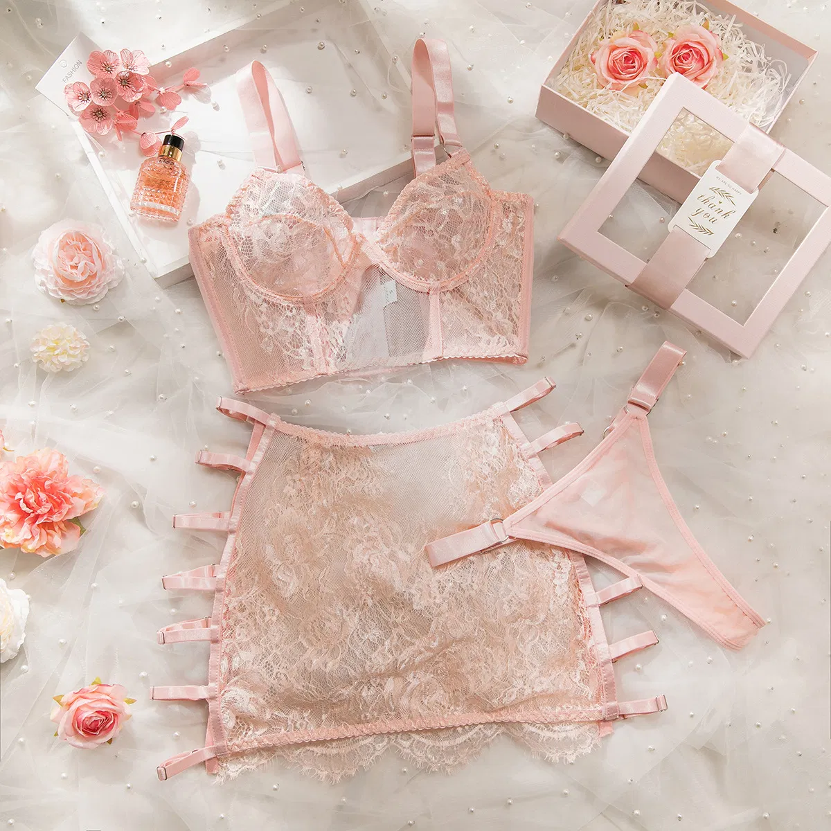 Wholesale Embroidered Underwear Set for Woman Sexy See-Through Hollow out Lingerie